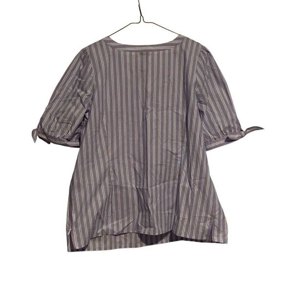 NWT Talbots Striped Split Neck Poplin Tie Sleeve Cotton Blouse Top Size 1XP - Picture 2 of 8